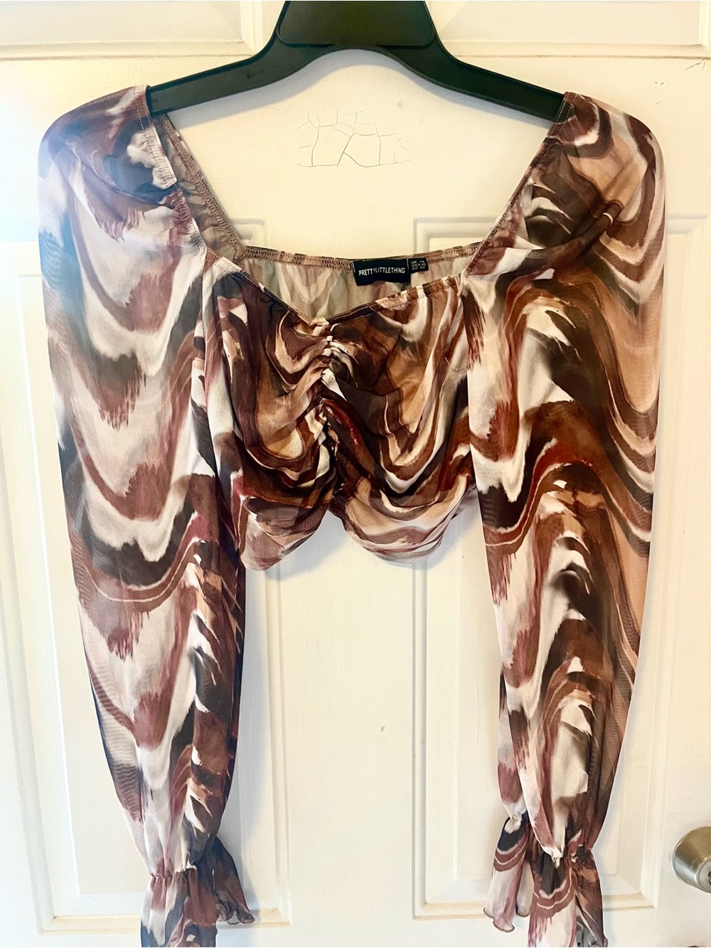 Pretty Little Thing Marble Print Mesh Crop Top Size 10 Boho Festival
